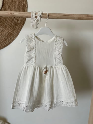 فستان سكري بأطراف الدانتيل مع ربطة شعر 2 قطعة