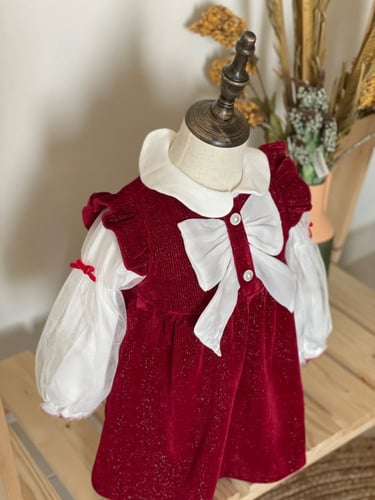 طقم قطعتين فستان احمر مع بلوزة