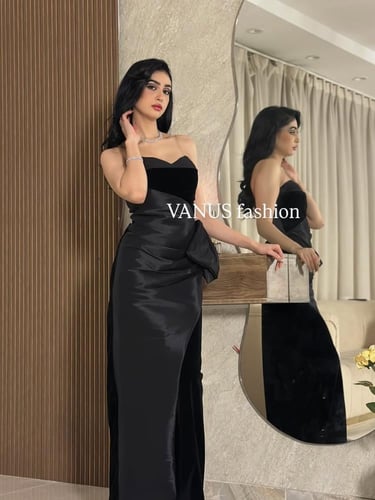 6871 - فستان الساتان الأسود الأنيق