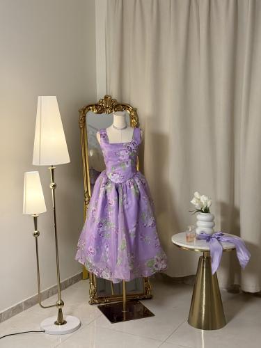 6072 -فستان مشجر مع ربطة