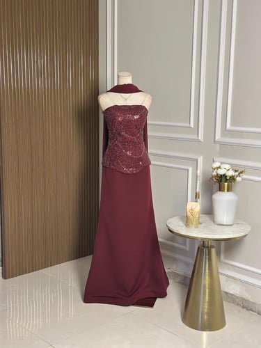 6776 - فستان سهرة راقٍ بترتر لامع (3 الوان)