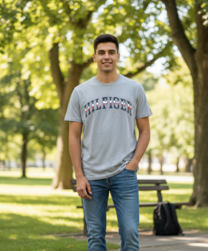 TOMMY HILFIGER MEN'S TOP GREY - تيشرت تومي رجالي