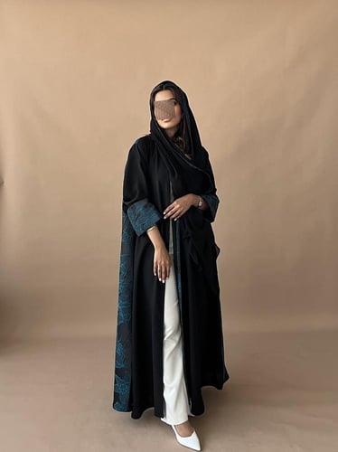 عباية تفته تركواز مشجر من الخلف