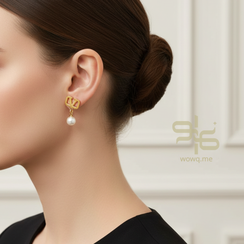 حلق فالنتينو ذهبي بالؤلؤ - مستوحى