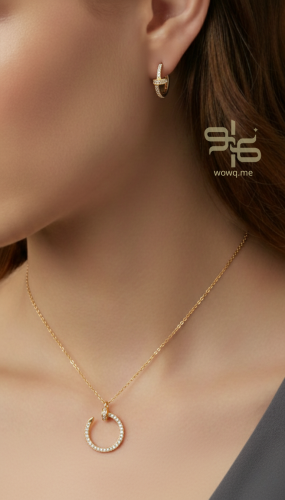 طقم سلسال وحلق بتصميم عصري ذهبي وفضي