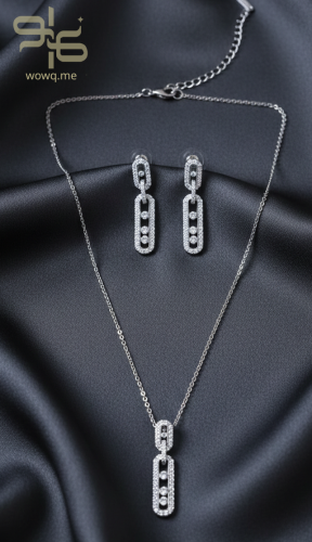 طقم سلسال وحلق بتصميم عصري ذهبي وفضي