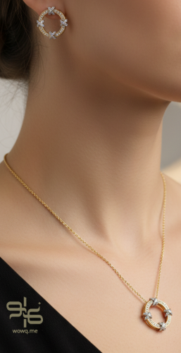 طقم سلسال وحلق بتصميم عصري ذهبي وفضي