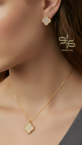 طقم سلسال وحلق بتصميم عصري ذهبي وفضي