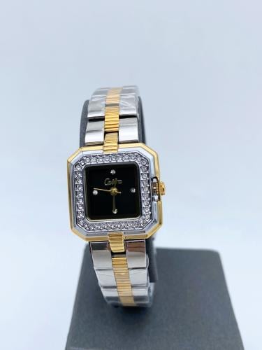 ساعة نسائية ستيل بلون فضي وذهبي ميناء اسود