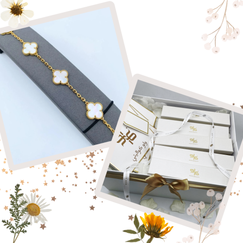 بوكس توزيعه 5 اساور فان كليف ابيض ذهبي - مستوحى