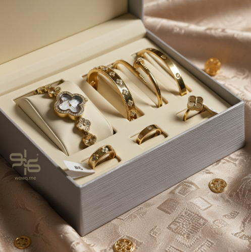 هدية فاخرة بكج 3 اساور + 3 خواتم + ساعة