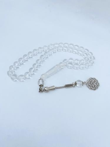 سبحة بكلايت شفافة بخيط ابيض