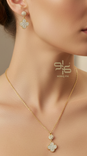 طقم سلسال وحلق بتصميم عصري ذهبي وفضي