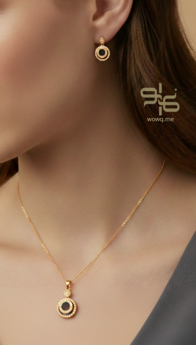 طقم سلسال وحلق بتصميم عصري ذهبي وفضي