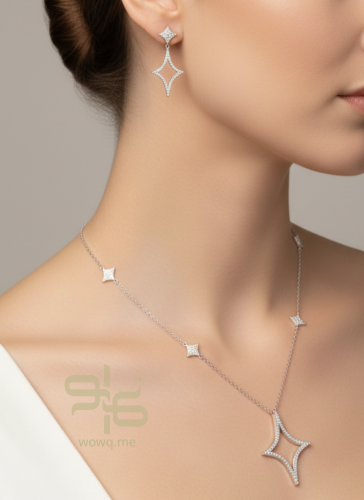 طقم سلسال وحلق زركون تصميم عصري