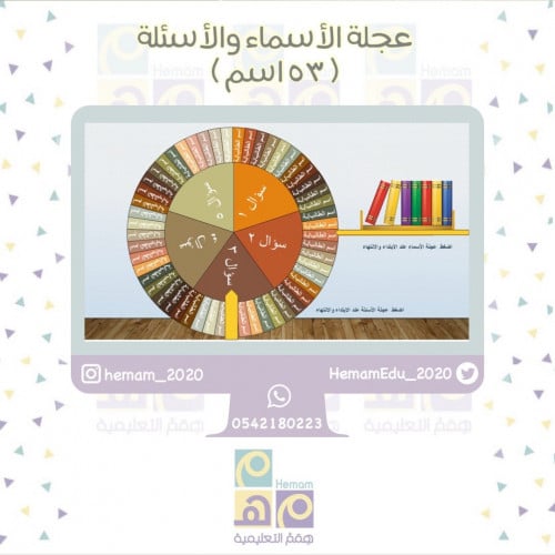 ‏لعبة العجلة الدوارة للأسماء + الأسئلة (53) اسم