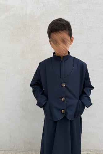 طقم ثوب مع سديري مطرز -كحلي