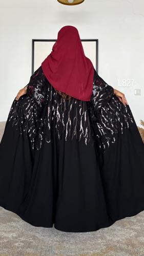 عباية شيفون مبطنة تطريز كمبيوتر مع ترتر قصة بشت