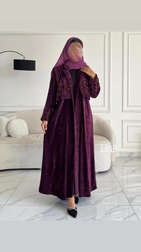 عباية مخمل مع سديري شك يدوي قصة عادية ستريت