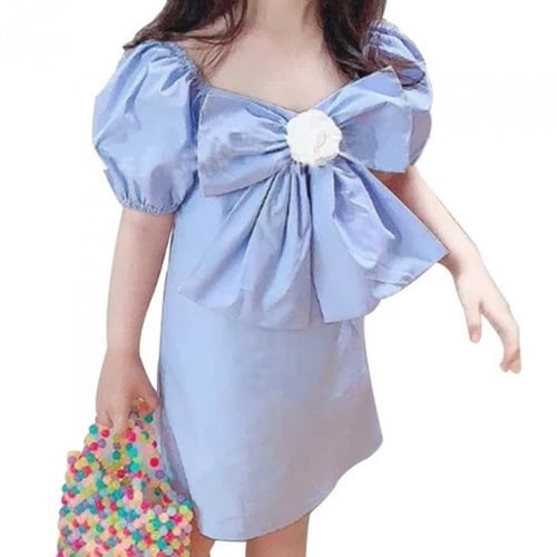 فستان ازرق صيفي بفيونكة على الصدر