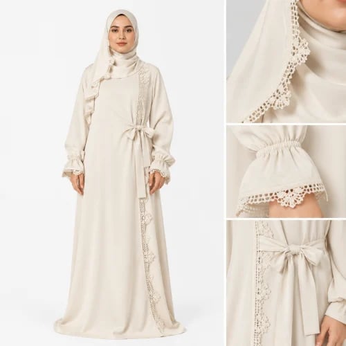 شرشف صلاة مع طرحة متصلة تطريز يدوي