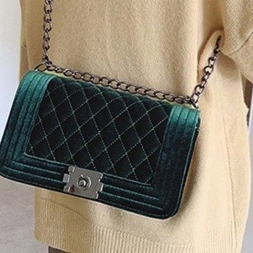 حقيبة كتف نسائية مخمل أخضر Shoulder bag Green velv...