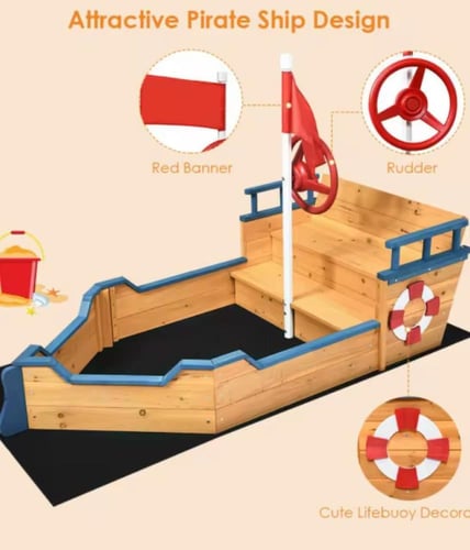 صندوق الرمل الخشبي السفينة