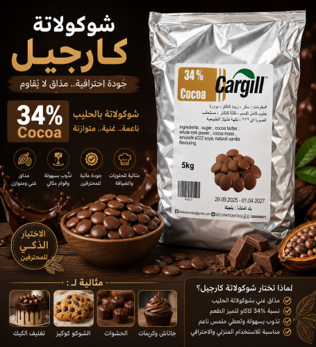 شوكولاتة بالحليب كارجيل 34% / 5كيلو