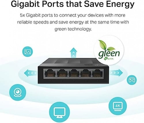 محول شبكة جيجابت ايثرنت بـ 5 منافذ (LS1005G) من تي...