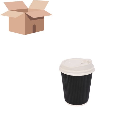 كرتون أكواب قهوة ورق اسود كبير بغطاء بالجملة