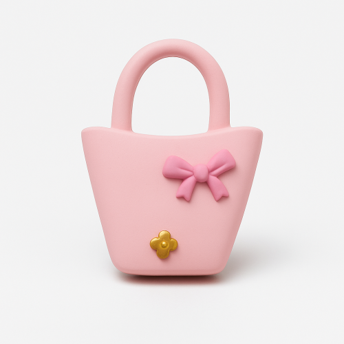 شنطة وردية بشريطة وزهرة ذهبية