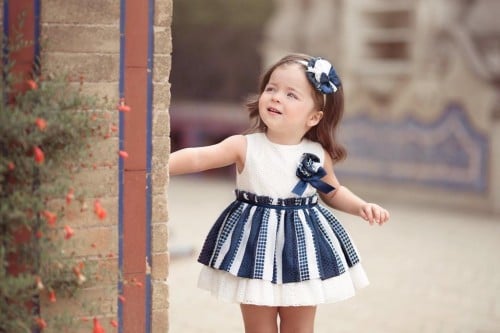 فستان بيبي كحلي مقلم