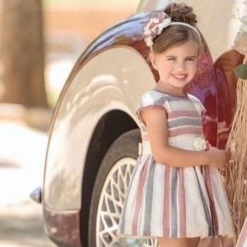 فستان سكري مقلم ألوان فيونكات بالظهر