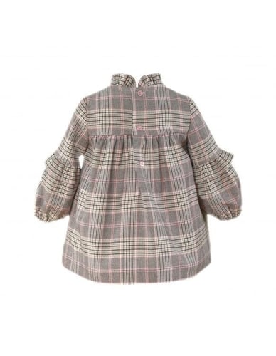 فستان كاروهات رمادي ووردي