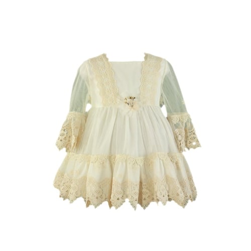 فستان تُل سكري بأكمام مخرم من الأطراف