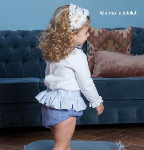 طقم شورت بطبقة أزرق كم طويل