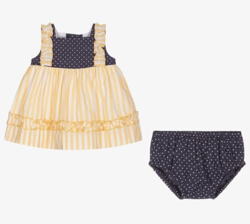 فستان بيبي كحلي و اصفر قطعتين