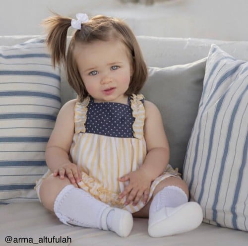 فستان بيبي كحلي و اصفر قطعتين