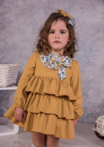 فستان خردلي طبقات