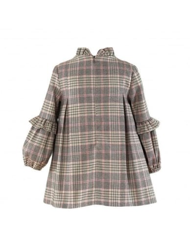 فستان كاروهات رمادي ووردي