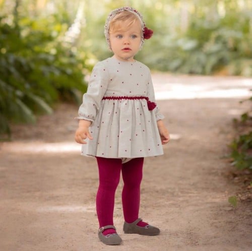 فستان رمادي نجوم عنابي قطعتين