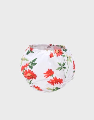 فستان بيبي أبيض مشجر أحمر قطعتين