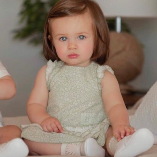 فستان بيبي فستقي نجوم قطعتين