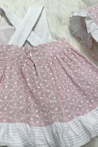 فستان مخرم ظهر إكس وردي وأبيض