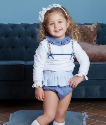 طقم شورت بطبقة أزرق كم طويل