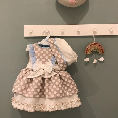 فستان بيبي دوائر بيج وكلف سماوي 3 قطع