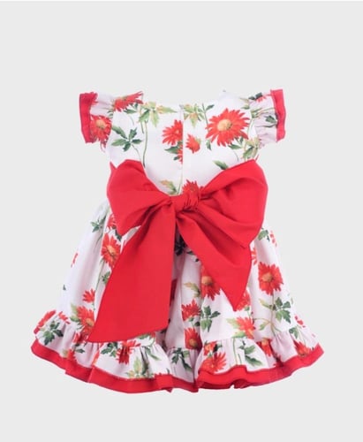 فستان بيبي أبيض مشجر أحمر قطعتين