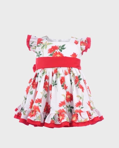 فستان بيبي أبيض مشجر أحمر قطعتين