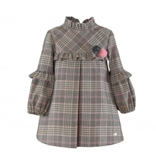 فستان كاروهات رمادي ووردي