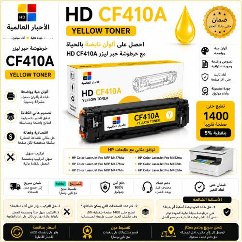 خرطوشة حبر ليزر HD CF410A أصفر بديلة متوافقة مع طا...